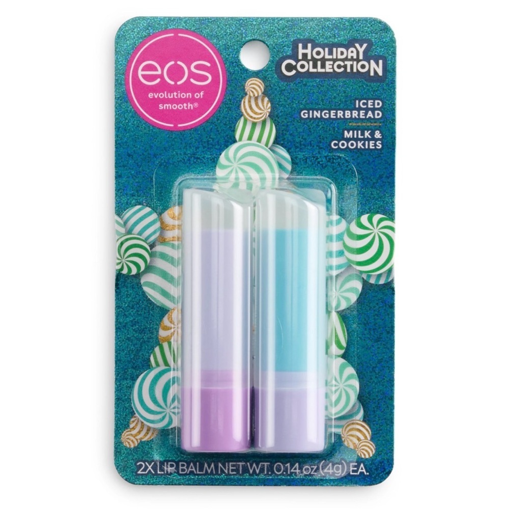EOS Holiday Collection Lip Balm 2-Pack Iced Gingerbread Milk & Cookies NEW
